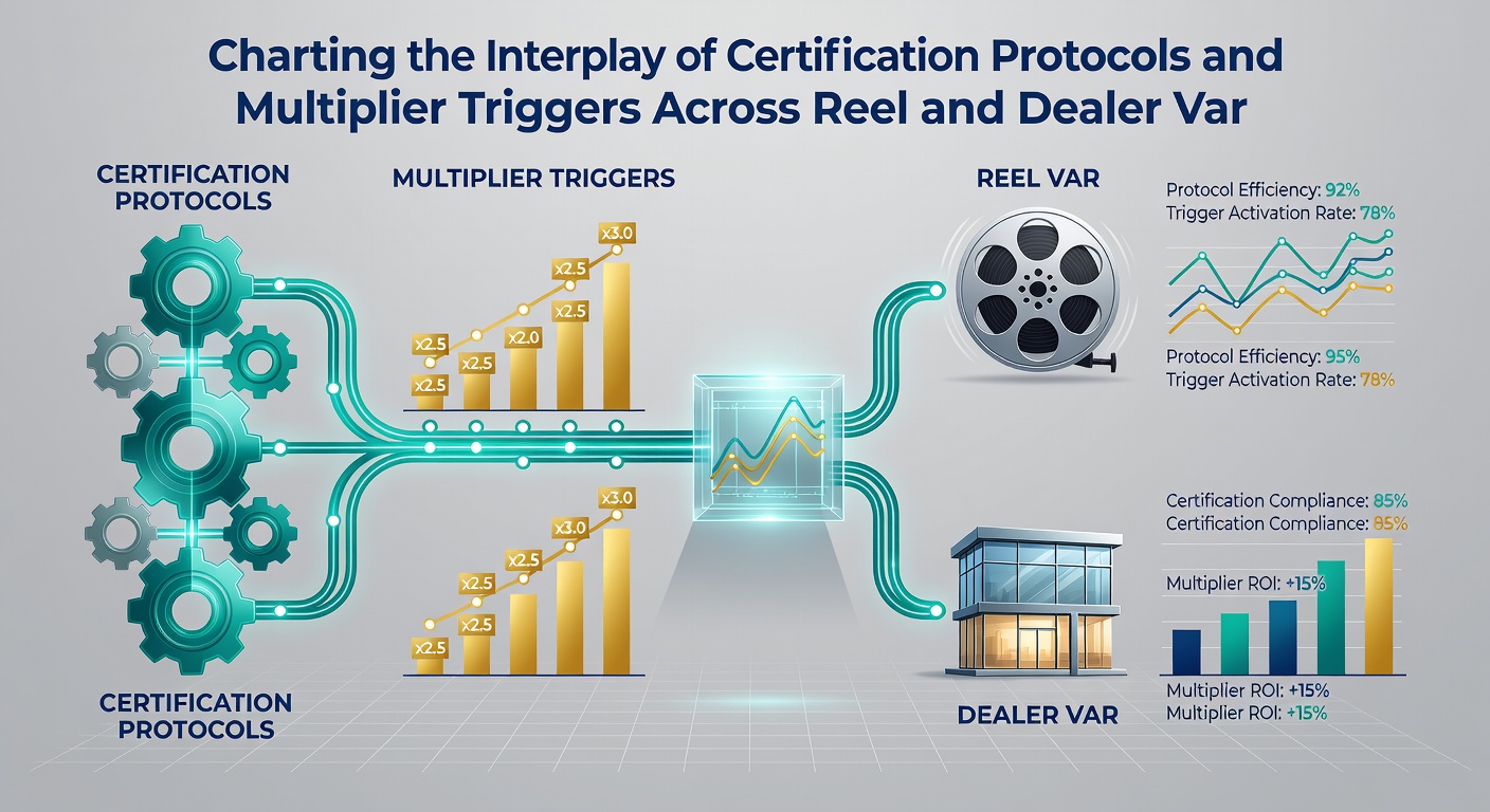 Flowchart showing certification checkpoints linking multiplier triggers between slot reels and live dealer table systems