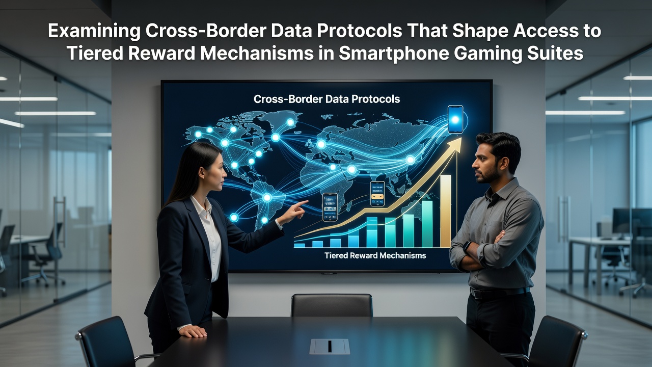 Illustration of cross-border data transfer protocols influencing mobile gaming reward systems