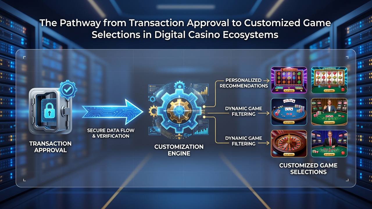 Analytics dashboard illustrating data flow from approved transactions to recommended slot and table game options