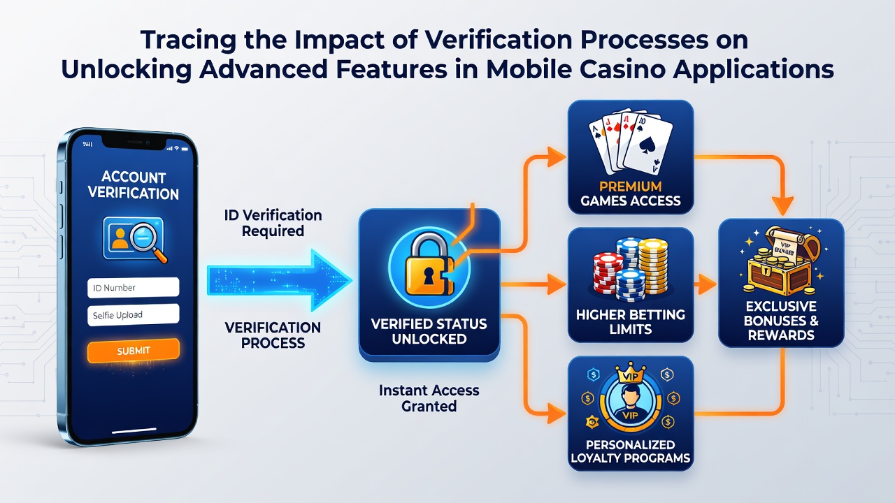 Verification dashboard within a mobile casino application highlighting feature access levels