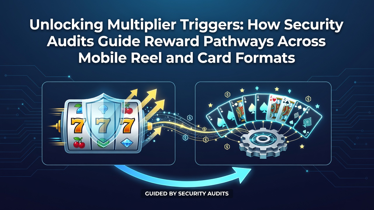Security audit process for mobile casino games showing certification checks on reel and card formats